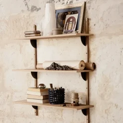 Ferm Living Sector shelf triple wide, Oak-black Brown Sale