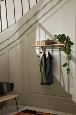 Ferm Living Sector shelf with hanging rail 37x87 cm, Oak-black brass Brown Sale