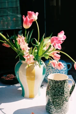 HAY Sobremesa stripe vase L 25 cm, Green-yellow GreenYellow Sale