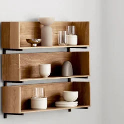 Kristina Dam Studio Stack wall shelf, Oak, consoles in dark oiled walnut Beige Clearance