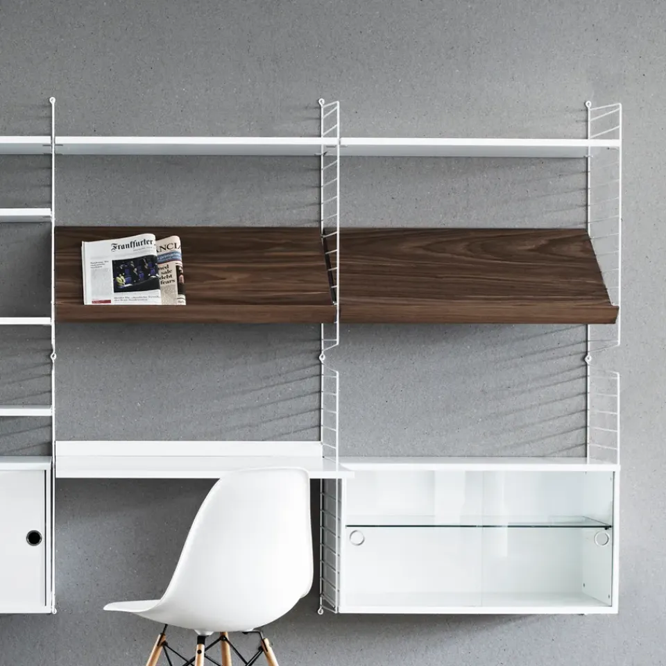 String magazine shelf wood, Walnut, 58x30 cm Brown Outlet