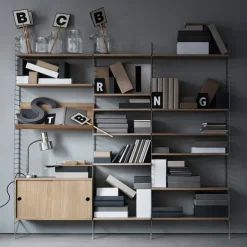 String magazine shelf wood, Ash stain, 58x30 cm Black