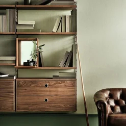 String schnapps cabinet, Walnut, inside of door stainless steel plate, mirrored glass back piece Brown Discount