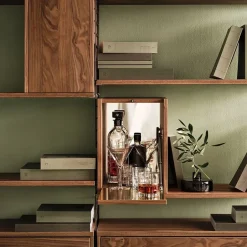 String schnapps cabinet, Walnut, inside of door stainless steel plate, mirrored glass back piece Brown Discount