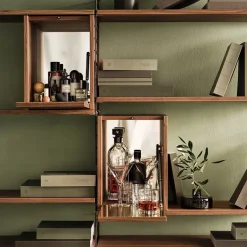 String schnapps cabinet, Walnut, inside of door stainless steel plate, mirrored glass back piece Brown Discount