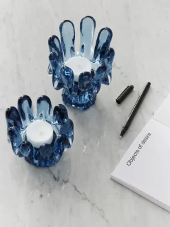 Kosta Boda Sunflower candle holder circular glass 9.2 cm, Blue Clearance