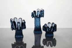 Kosta Boda Sunflower candle holder circular glass 11.5 cm, Blue Clearance
