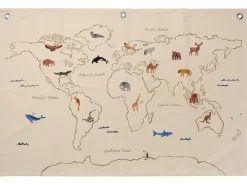 Ferm Living The world fabric map, Off white Beige Outlet