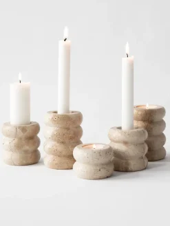 Tell Me More Travertine candle holder, Small 5 cm Beige Best