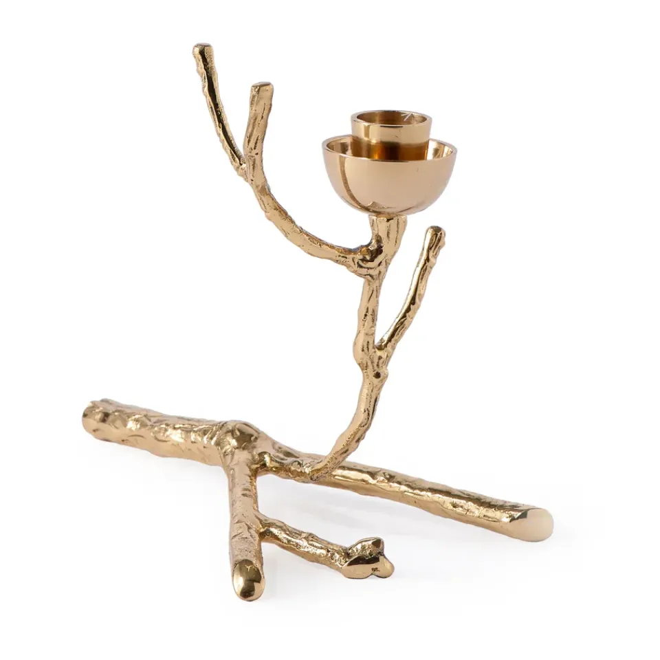 POLSPOTTEN Twiggy candlestick S 14 cm, Gold Gold-coloured Best