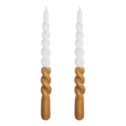 Lene Bjerre Twisted candle - two tone 25 cm 2-pack, Golden brown-white BrownWhite Outlet