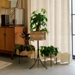 Audo Copenhagen Umanoff planter flower box rattan-steel, h69 cm Ø36,5 cm Beige