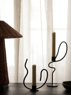 Ferm Living Valse candlestick low, Black New
