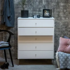 Mavis Volt chest of 5 drawers , Details in stainless steel White Online