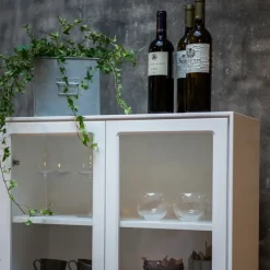 Mavis Volt display cabinet 190 cm lacquer, Details in stainless steel White Clearance