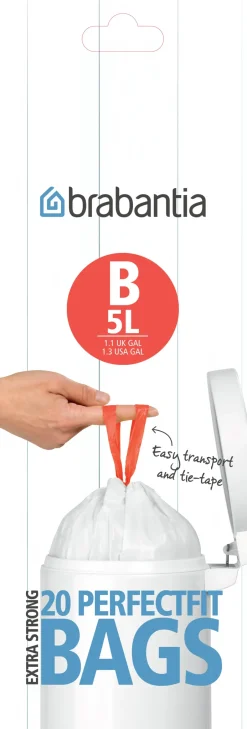 Brabantia Waste Bags B, 5Ltr 20 bags/roll, 5 L White